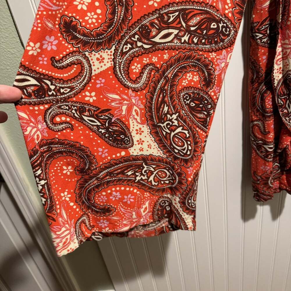 Free People Red Paisley Wide Leg Pants Belted Size Small Boho Western Flowy - Picture 4 of 7